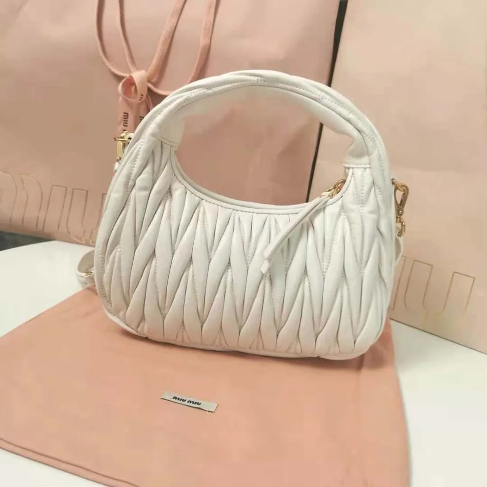 Miu Miu Wander Matelassé Nappa Leather Hobo Bag for Women in White Miu Miu Wander Matelassé Nappa Leather Hobo Bag for Women in White