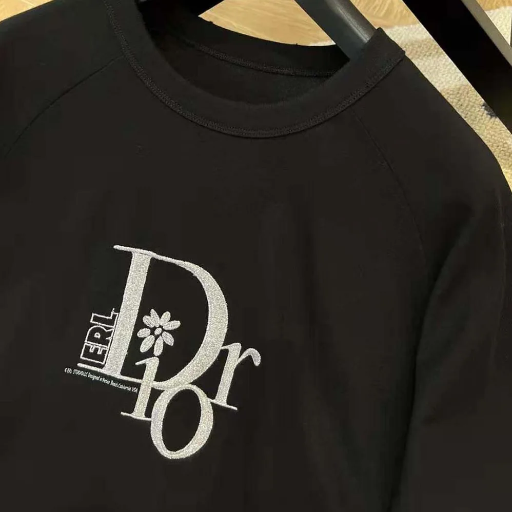 Dior Relaxed-Fit Dior by Erl T-shirt Black Slub Cotton Jersey for Men