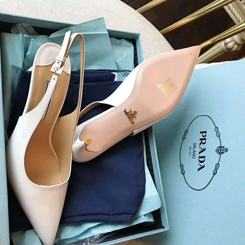 Prada Pointy Toe Slingback Pumps 45 mm Covered Heel for Women in White Prada Pointy Toe Slingback Pumps 45 mm Covered Heel for Women in White