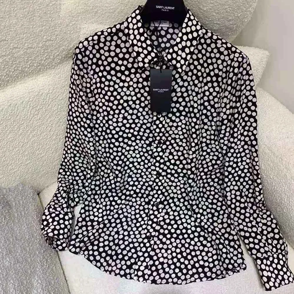 Saint Laurent YSL Classic Shirt in Dotted Silk for Women in Black