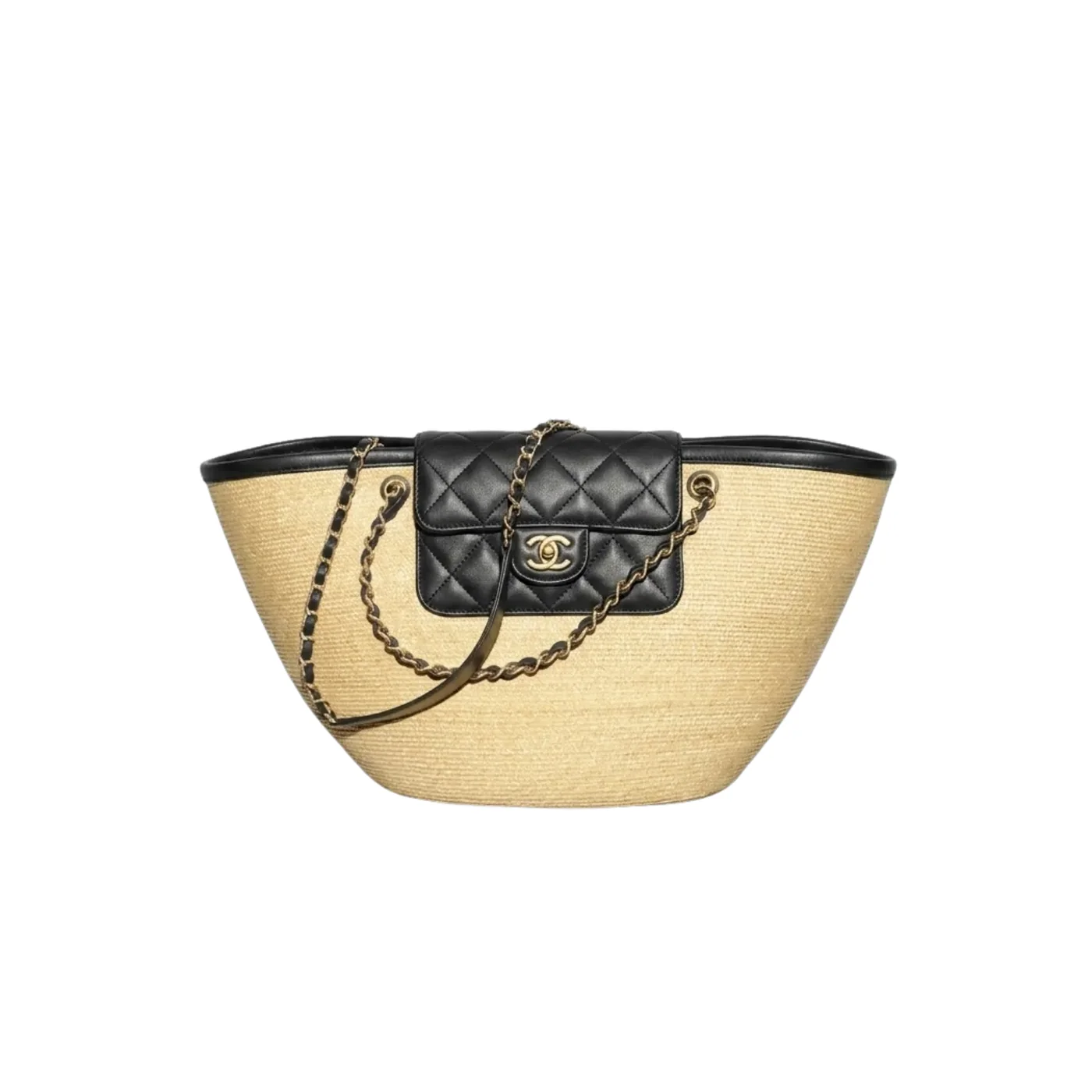 Chanel Coco Beach Large Shopping Tote Bag in Beige/ Black Gold Hardware