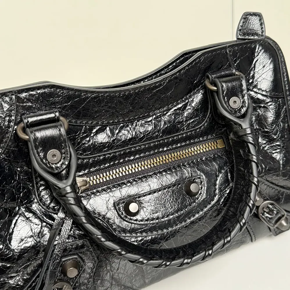 Balenciaga Le City Bag Mini in Black Arena Lambskin Brass Hardware for Women