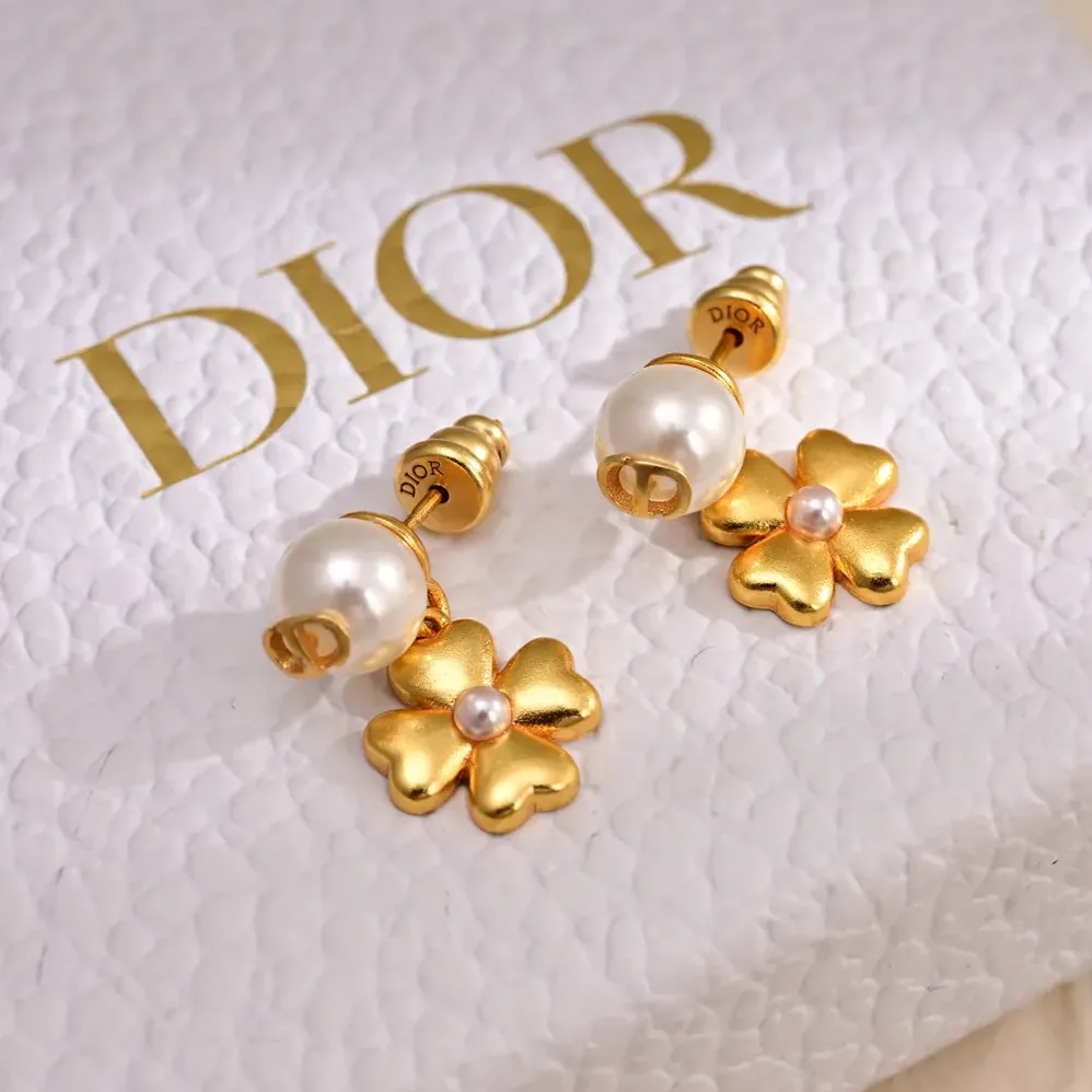 Dior Lucky Dior Earrings Gold-Finish Metal and White Resin Pearls for Women Dior Lucky Dior Earrings Gold-Finish Metal and White Resin Pearls for Women