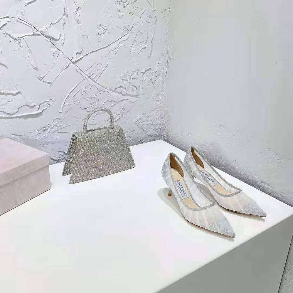 Jimmy Choo Love 65 Metallic Silver Glitter Fabric Pumps for Women Jimmy Choo Love 65 Metallic Silver Glitter Fabric Pumps for Women