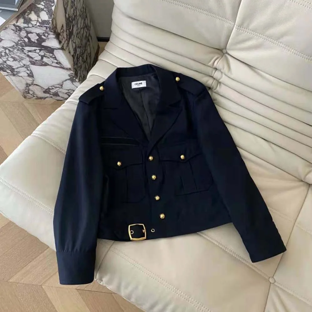 Celine Cropped Saharienne Jacket in Diagonal Wool for Women