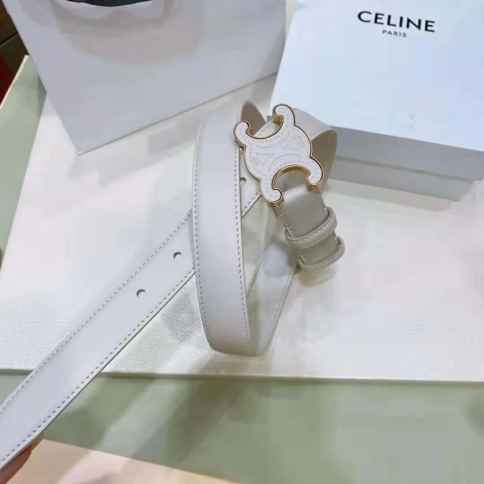 Celine Medium Cuir Triomphe Belt in Smooth Calfskin for Women in White