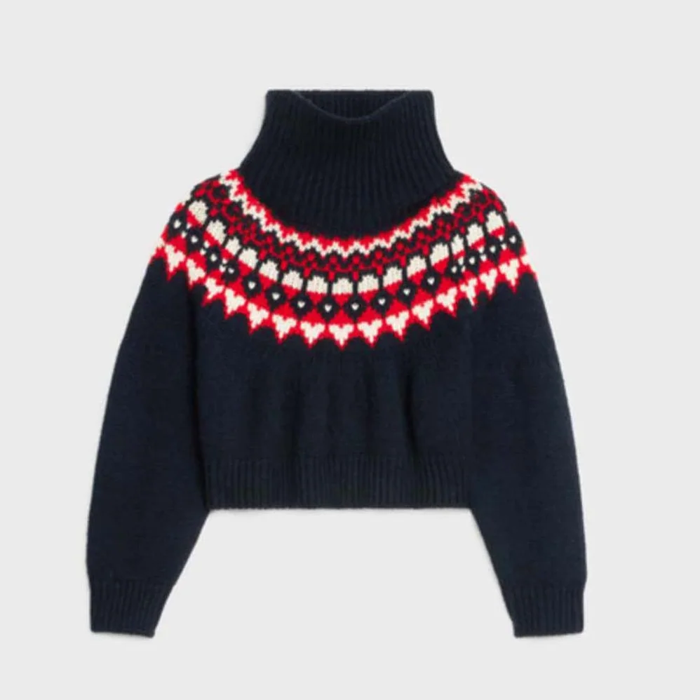 Celine High-Neck Sweater in Fair Isle Cashmere for Women Celine High-Neck Sweater in Fair Isle Cashmere for Women