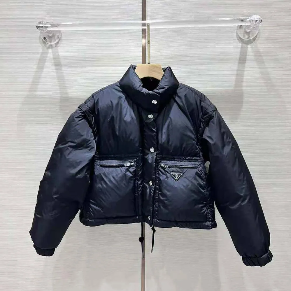 Prada Cropped Re-Nylon Down Jacket for Women in Black Prada Cropped Re-Nylon Down Jacket for Women in Black
