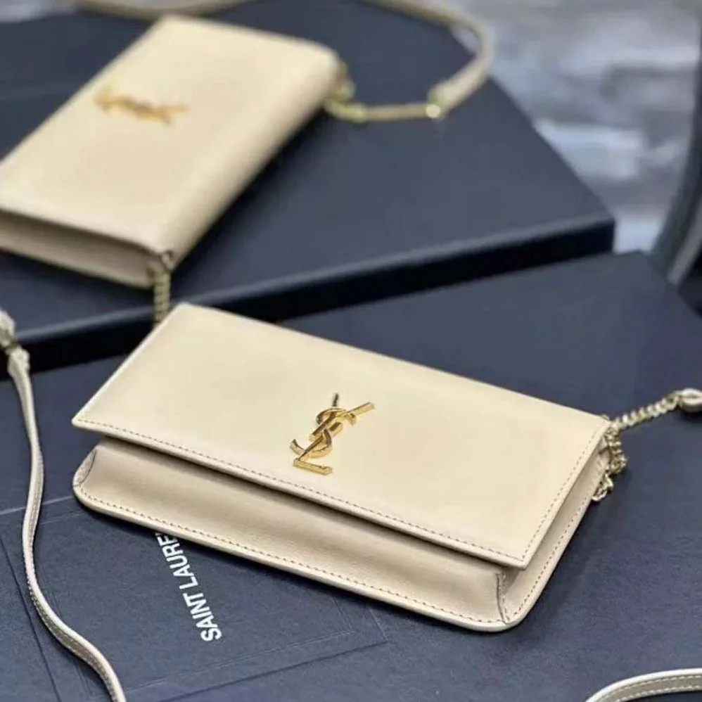 Saint Laurent YSL Cassandre Phone Holder in Smooth Leather for Women in Sandy Saint Laurent YSL Cassandre Phone Holder in Smooth Leather for Women in Sandy