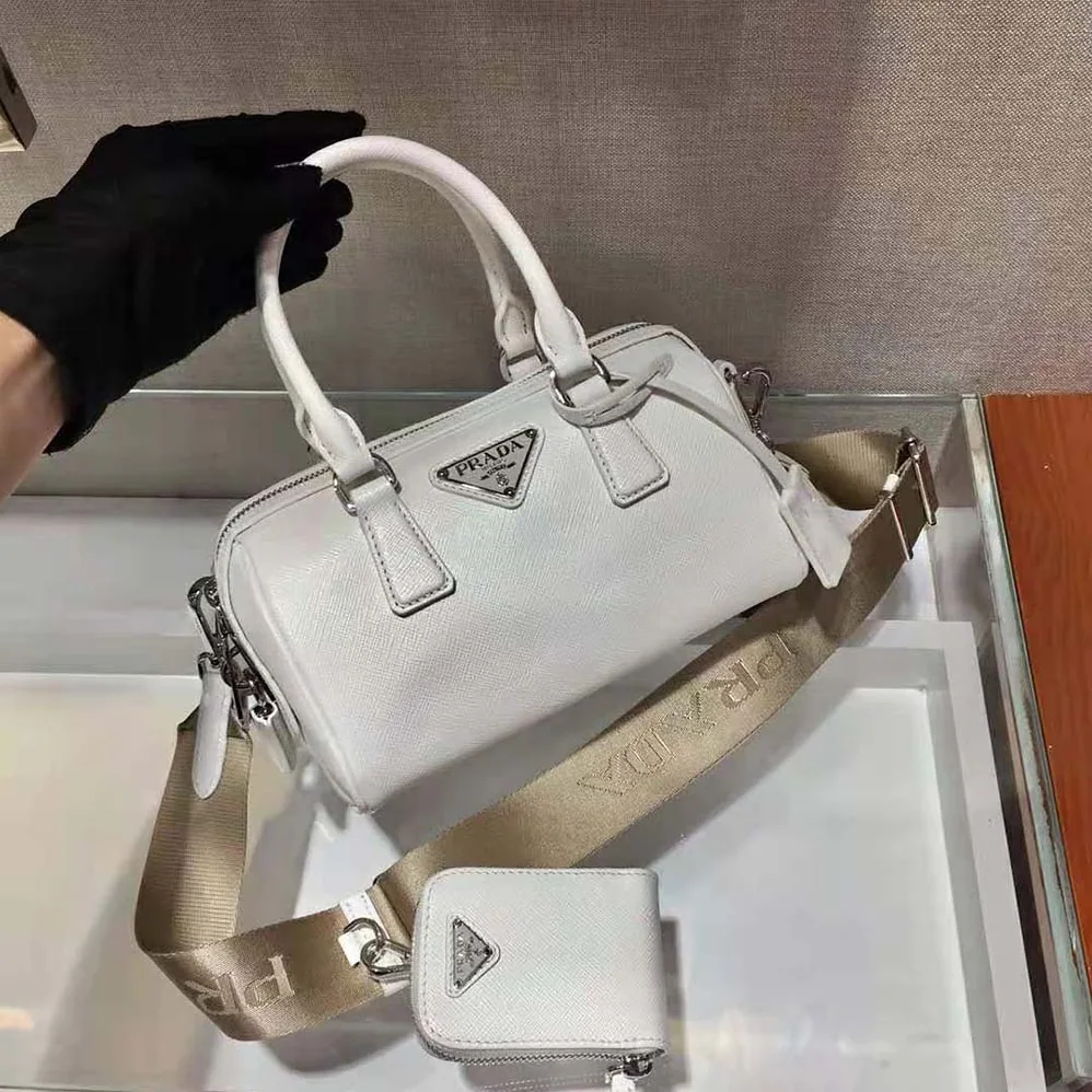 Prada Saffiano Leather Top-handle Bag for Women in White Prada Saffiano Leather Top-handle Bag for Women in White