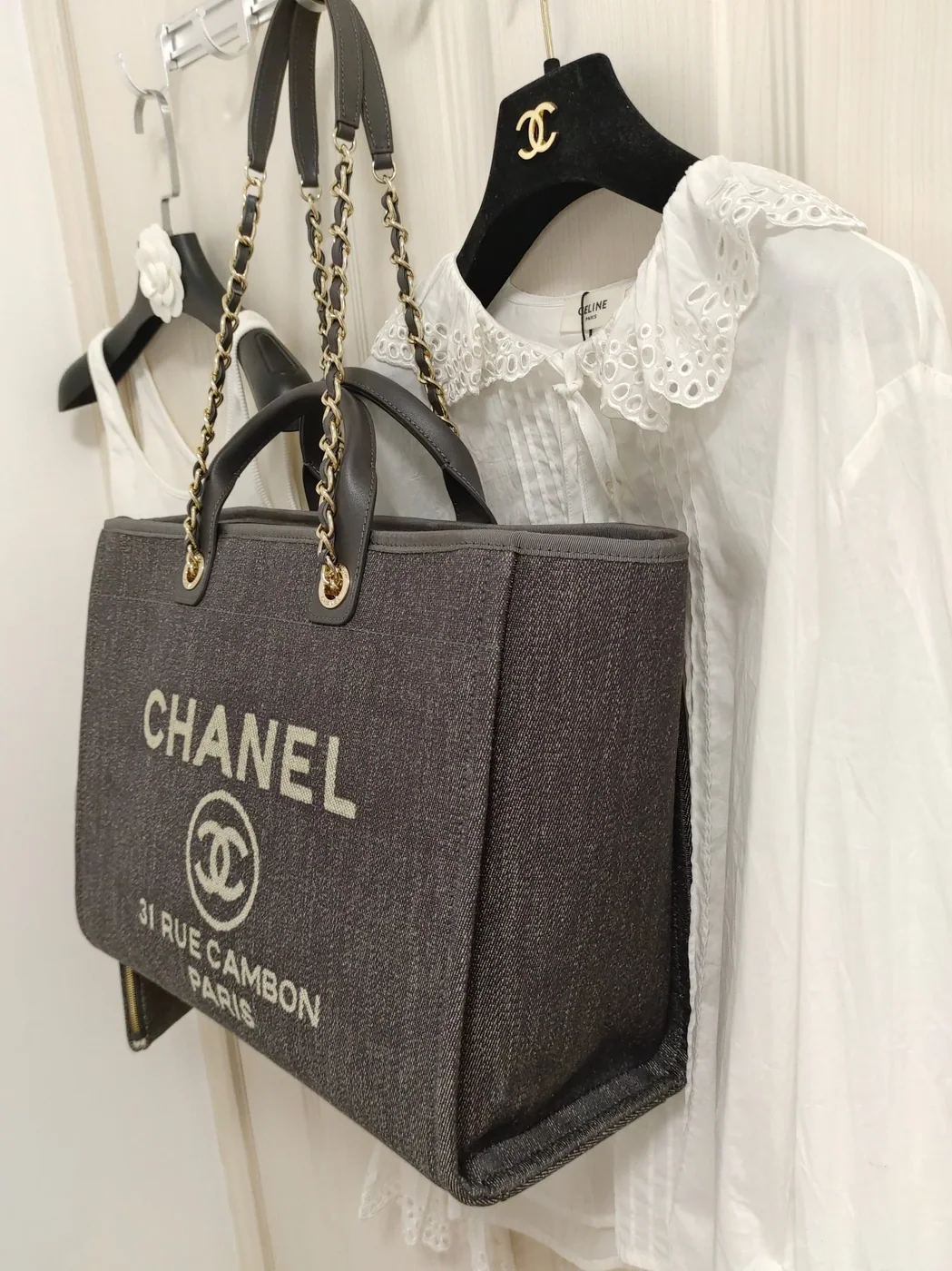 Chanel Deauville Tote Bag Pouch Grey /