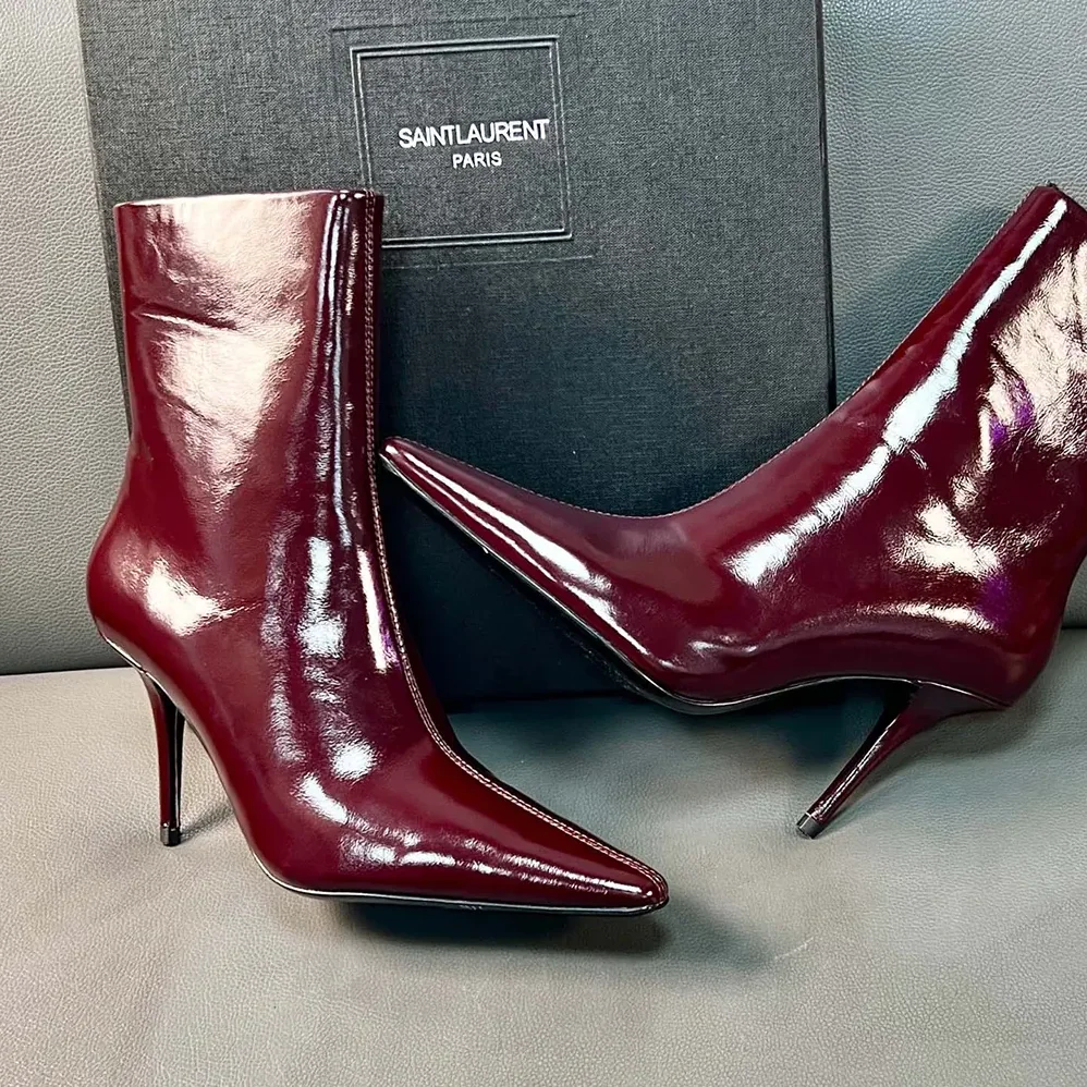 Saint Laurent YSL Ashley Booties In Smooth Leather Bordeaux for Women