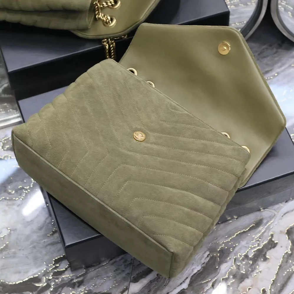Saint Laurent YSL Loulou Medium in Quilted “Y” Suede for Women in Green Saint Laurent YSL Loulou Medium in Quilted “Y” Suede for Women in Green
