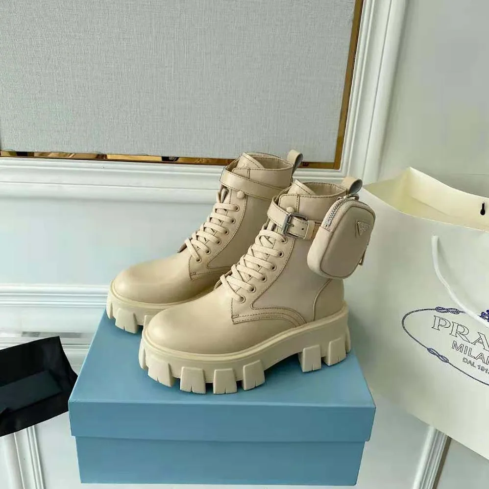 Prada Monolith Leather and Nylon Fabric Boots for Women