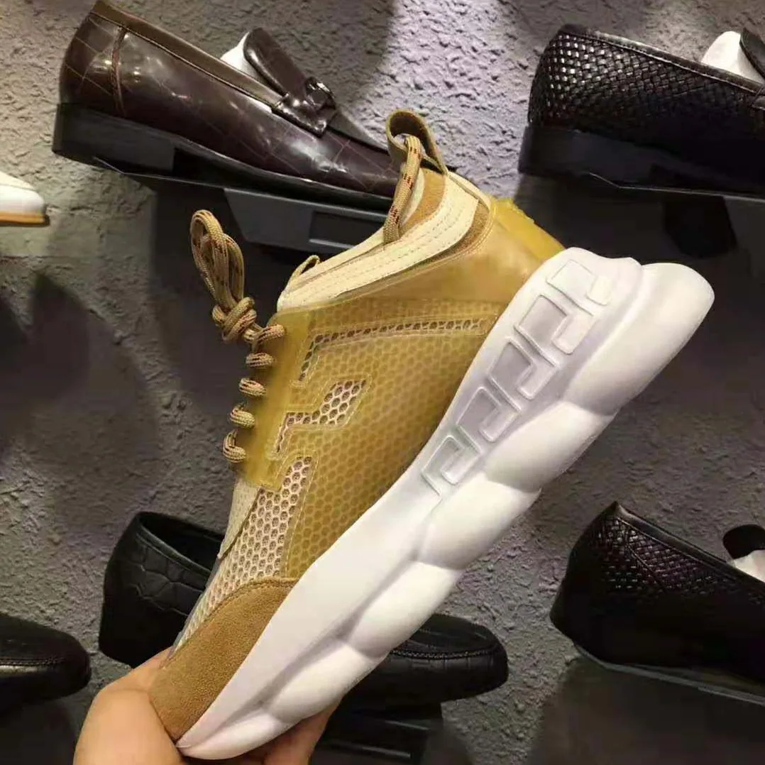 Versace Chain Reaction Sneakers for Men in Gold Versace Chain Reaction Sneakers for Men in Gold