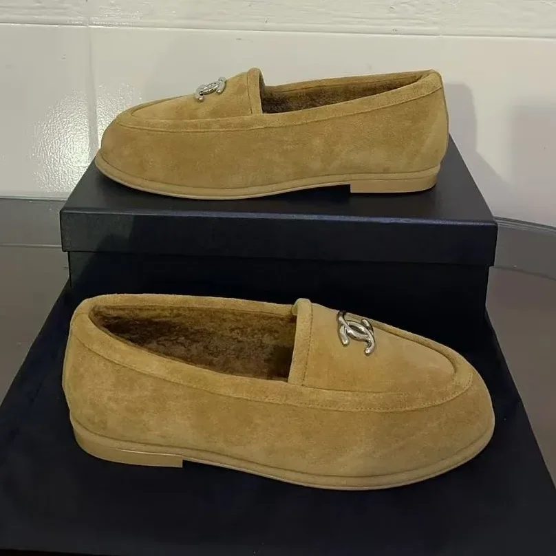 Chanel Shearling Lined Suede Loafers - Size 38EU - 7US Chanel Shearling Lined Suede Loafers - Size 38EU - 7US