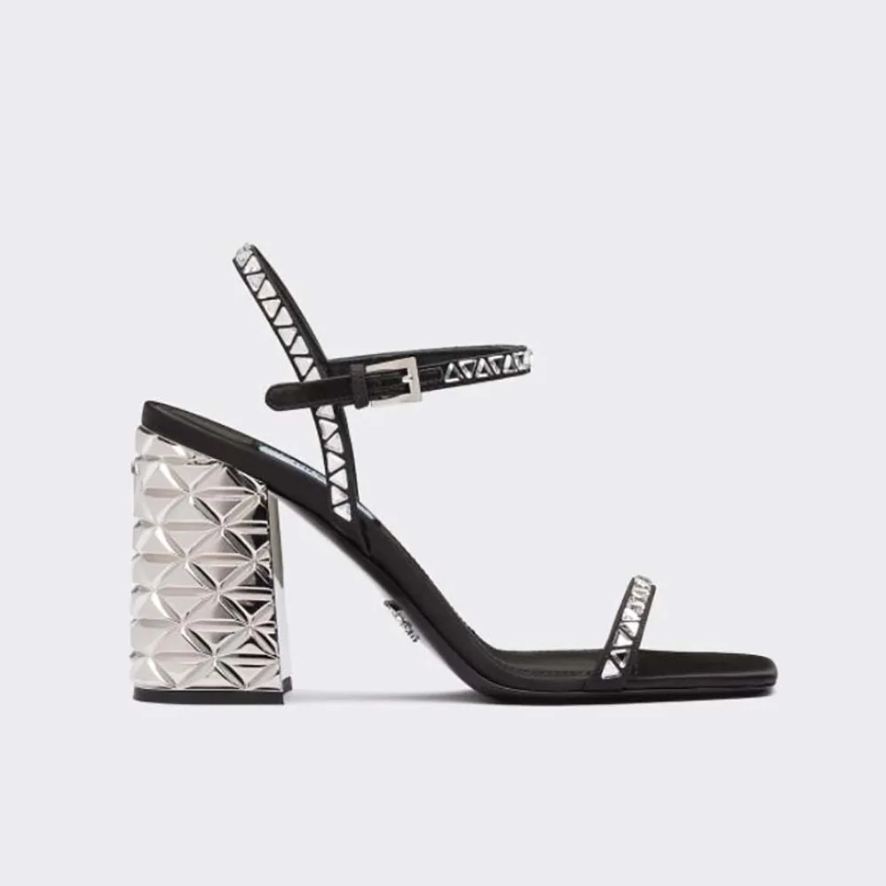 Prada Satin Sandals with Crystals in 90mm Heel Height for Women in Black