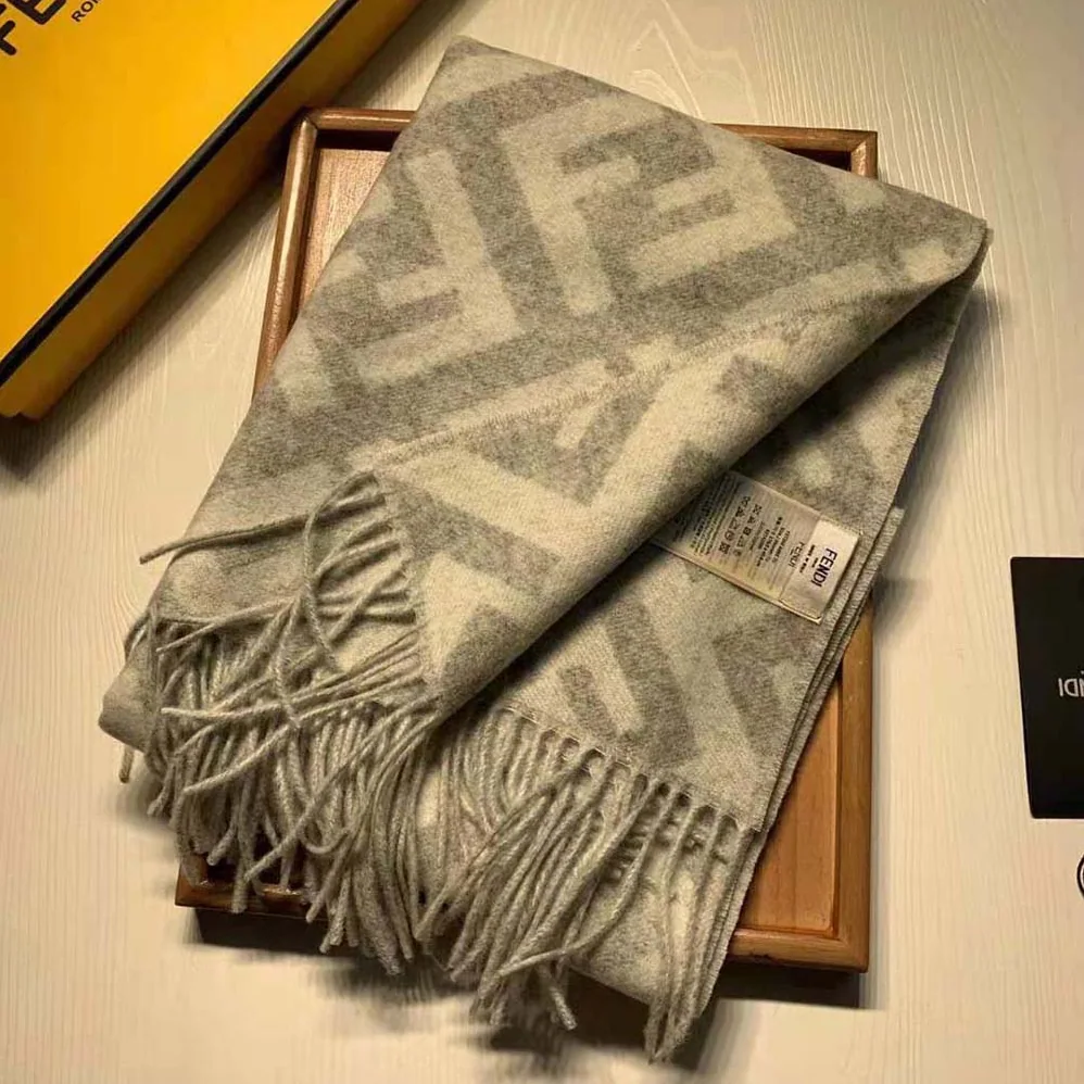 Fendi Long Scarf with Fringed Edges for Women in Silver Fendi Long Scarf with Fringed Edges for Women in Silver