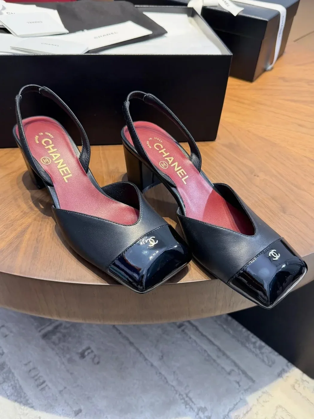Chanel Slingbacks Black in Burgundy Chanel Slingbacks Black in Burgundy
