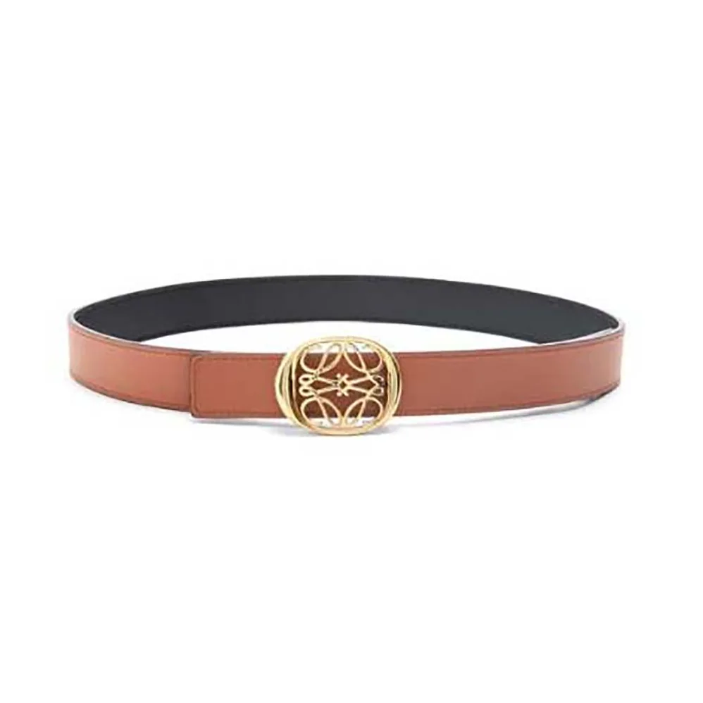 Loewe Reversible Anagram Ellipse Belt in Smooth Calfskin for Women in Tan Loewe Reversible Anagram Ellipse Belt in Smooth Calfskin for Women in Tan