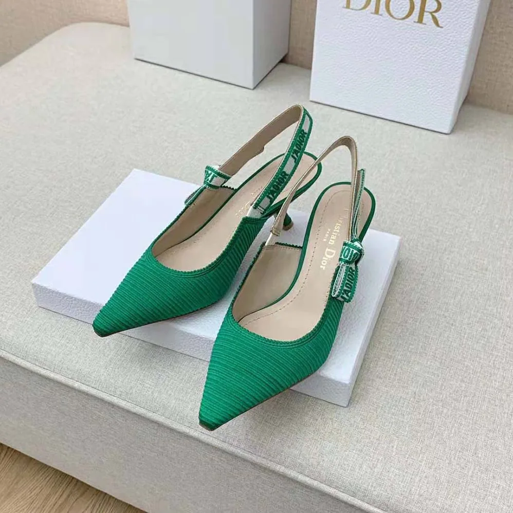 Dior J Adior Slingback Pump Green Cotton Embroidery for Women