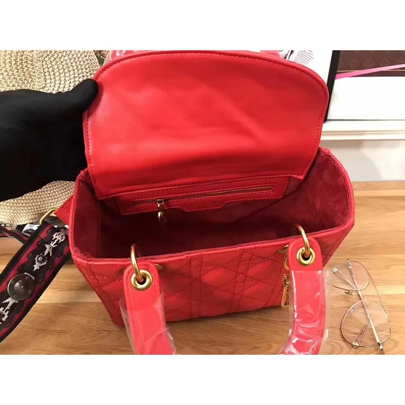 Dior My Lady Dior Bag in Cannage Lambskin in Red
