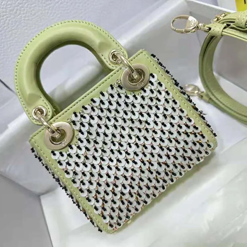 Dior Micro Lady Dior Bag Sage Green Embroidered Calfskin with Multicolor Sequins for Women Dior Micro Lady Dior Bag Sage Green Embroidered Calfskin with Multicolor Sequins for Women