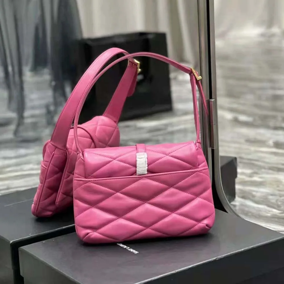 Saint Laurent YSL Le 57 Hobo Shoulder Bag in Quilted Lambskin for Women in Rose Saint Laurent YSL Le 57 Hobo Shoulder Bag in Quilted Lambskin for Women in Rose