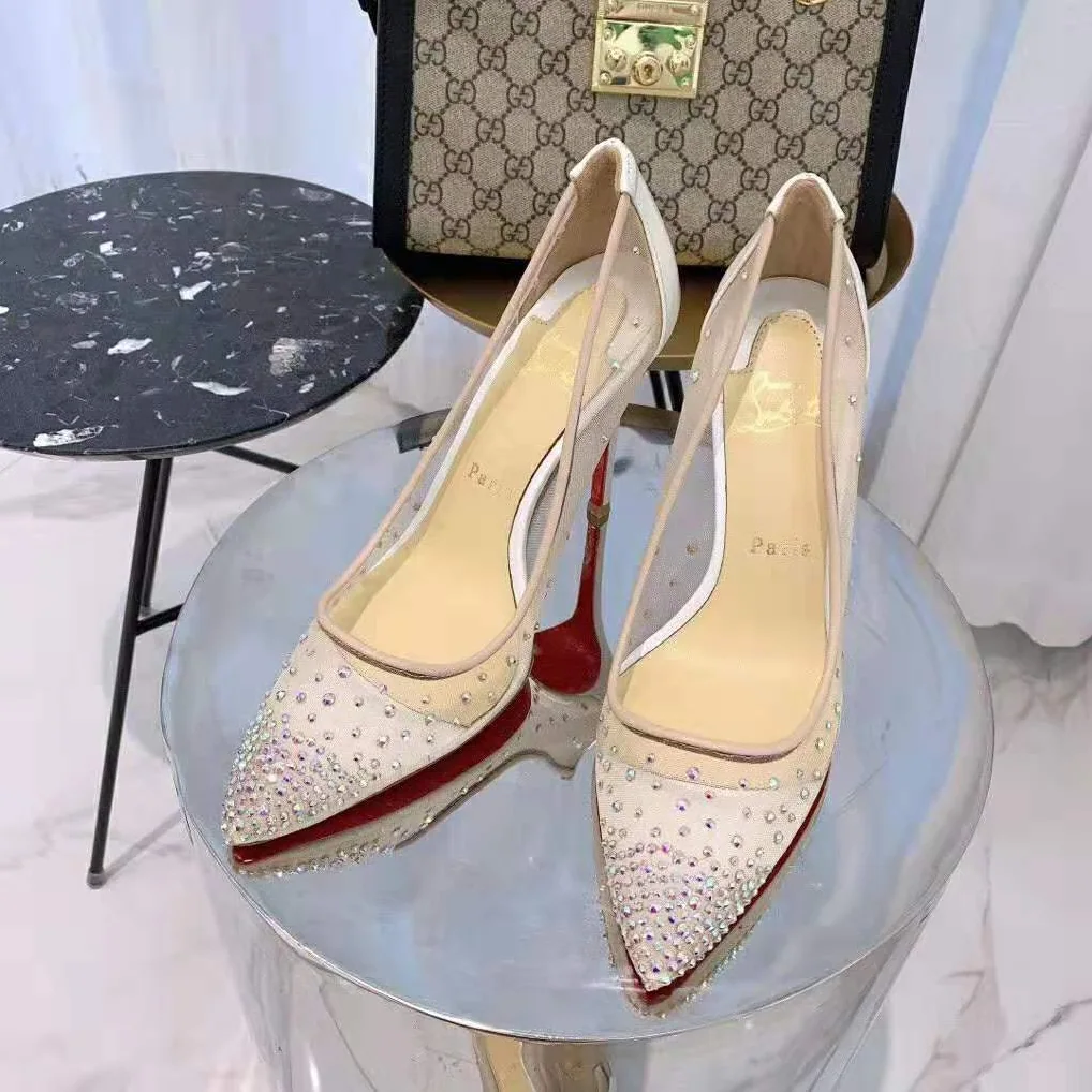 Christian Louboutin Shoes Follies Strass 100mm Heel for Women in White Christian Louboutin Shoes Follies Strass 100mm Heel for Women in White