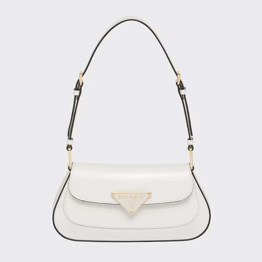 Prada Brushed Leather Shoulder Bag for Women in White