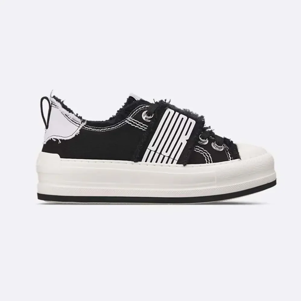 Dior Walk'n'Dior Platform Sneaker Black and White Fringed Cotton Canvas for Women