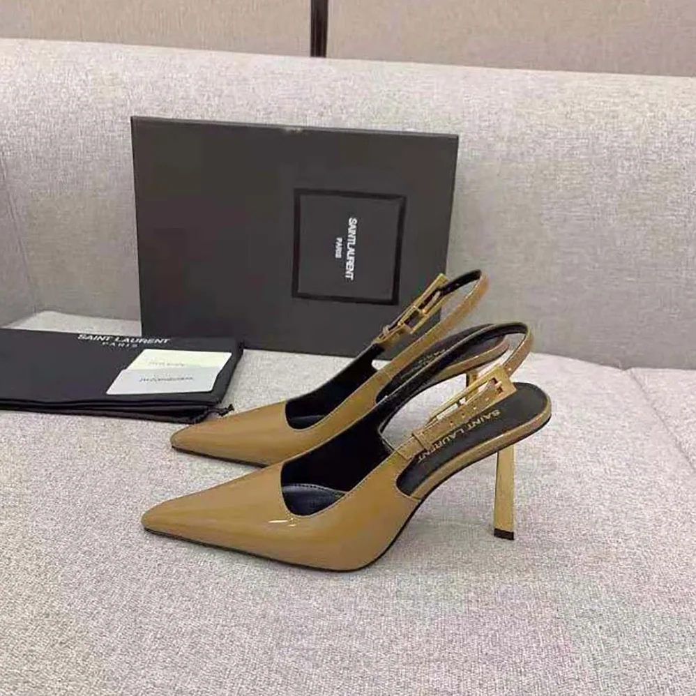 Saint Laurent YSL Lee Slingback Pumps in Glazed Leather for Women in Brown Saint Laurent YSL Lee Slingback Pumps in Glazed Leather for Women in Brown