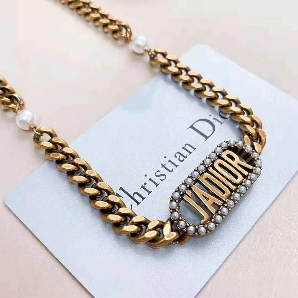 Dior J'Adior Choker Antique Gold-Finish Metal and White Resin Pearls for Women Dior J'Adior Choker Antique Gold-Finish Metal and White Resin Pearls for Women