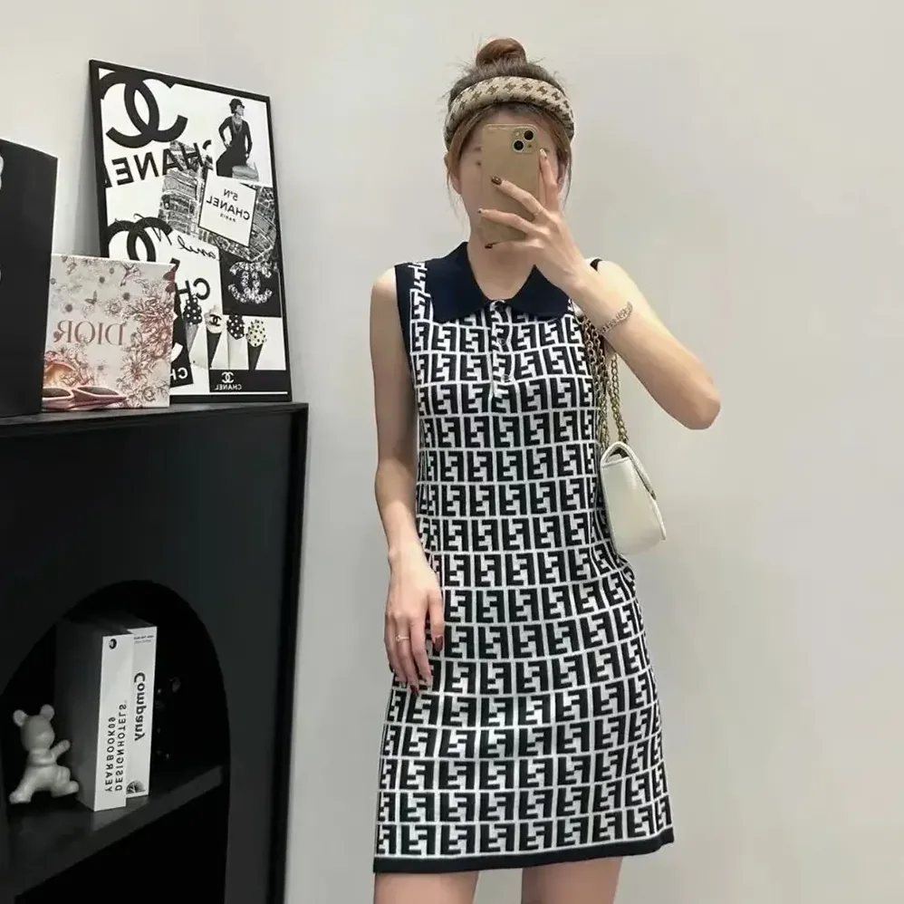 Fendi Navy Blue FF Cotton Dress for Women Fendi Navy Blue FF Cotton Dress for Women