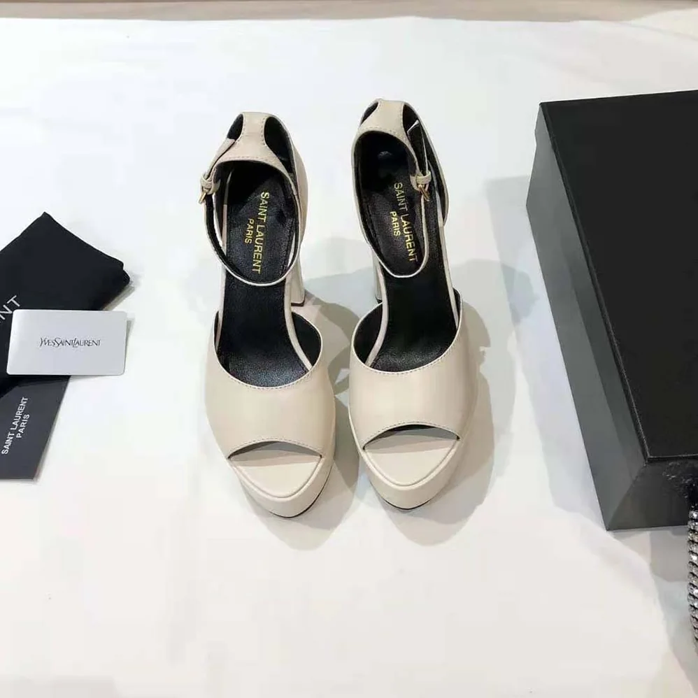 Saint Laurent YSL Jodie Platform Sandals in Smooth Leather for Women in White Saint Laurent YSL Jodie Platform Sandals in Smooth Leather for Women in White