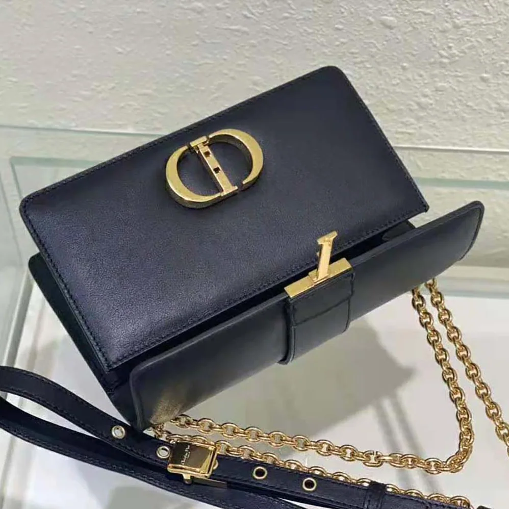 Dior 30 Montaigne East-West Bag with Chain Black Calfskin for Women