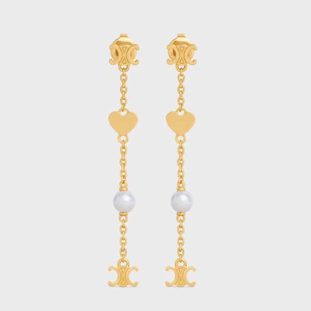 Celine Cœur Celine Charms Earrings in Brass with Gold Finish and Resin Pearl for Women Celine Cœur Celine Charms Earrings in Brass with Gold Finish and Resin Pearl for Women