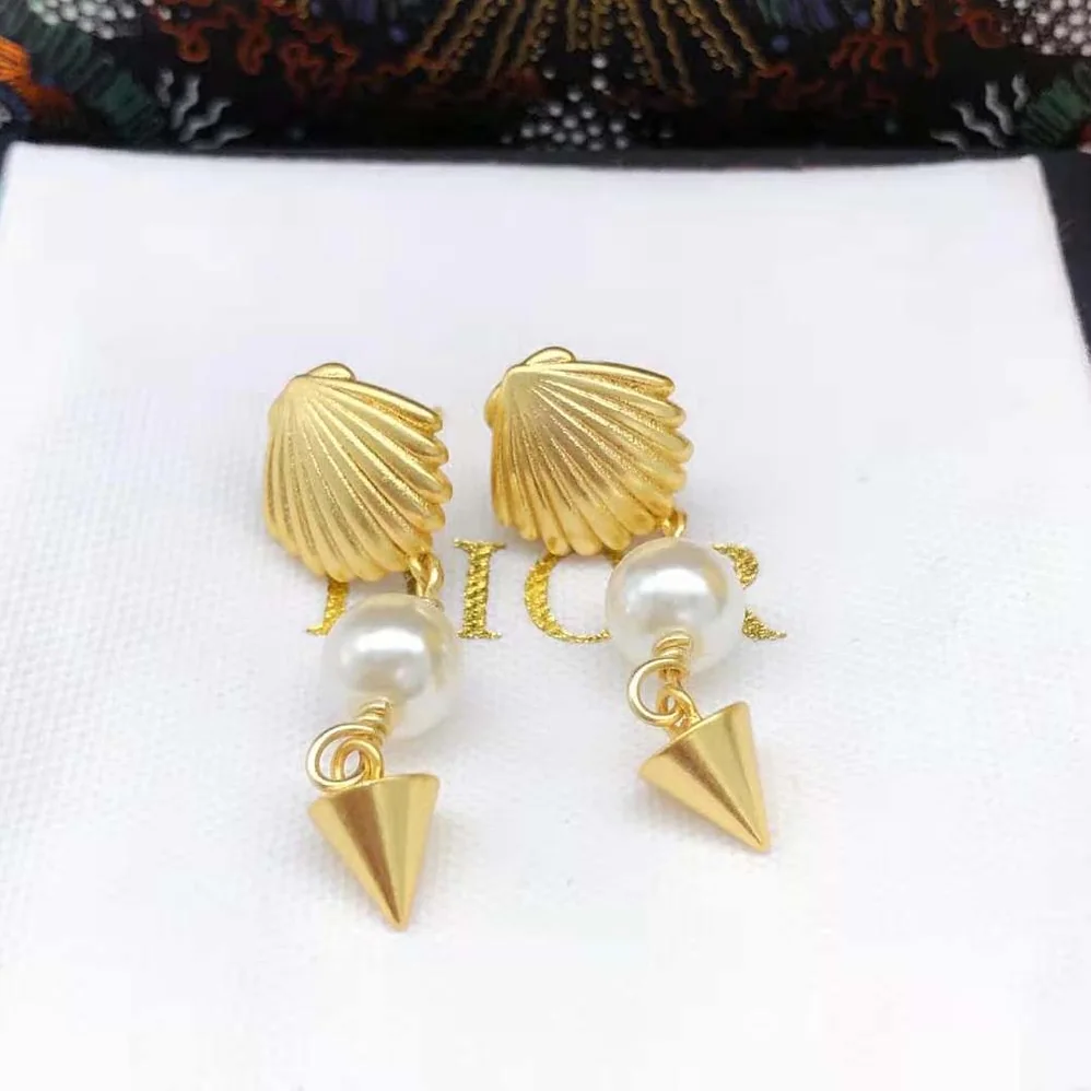 Dior Sea Garden Earrings Gold-Finish Metal and White Resin Pearls for Women