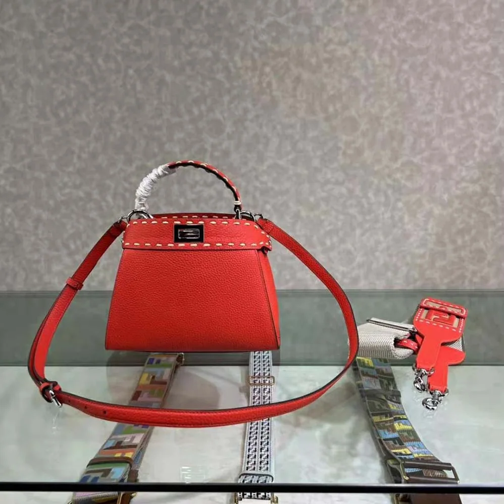 Fendi Peekaboo Iconic Mini Full Grain Leather Bag for Women in Red