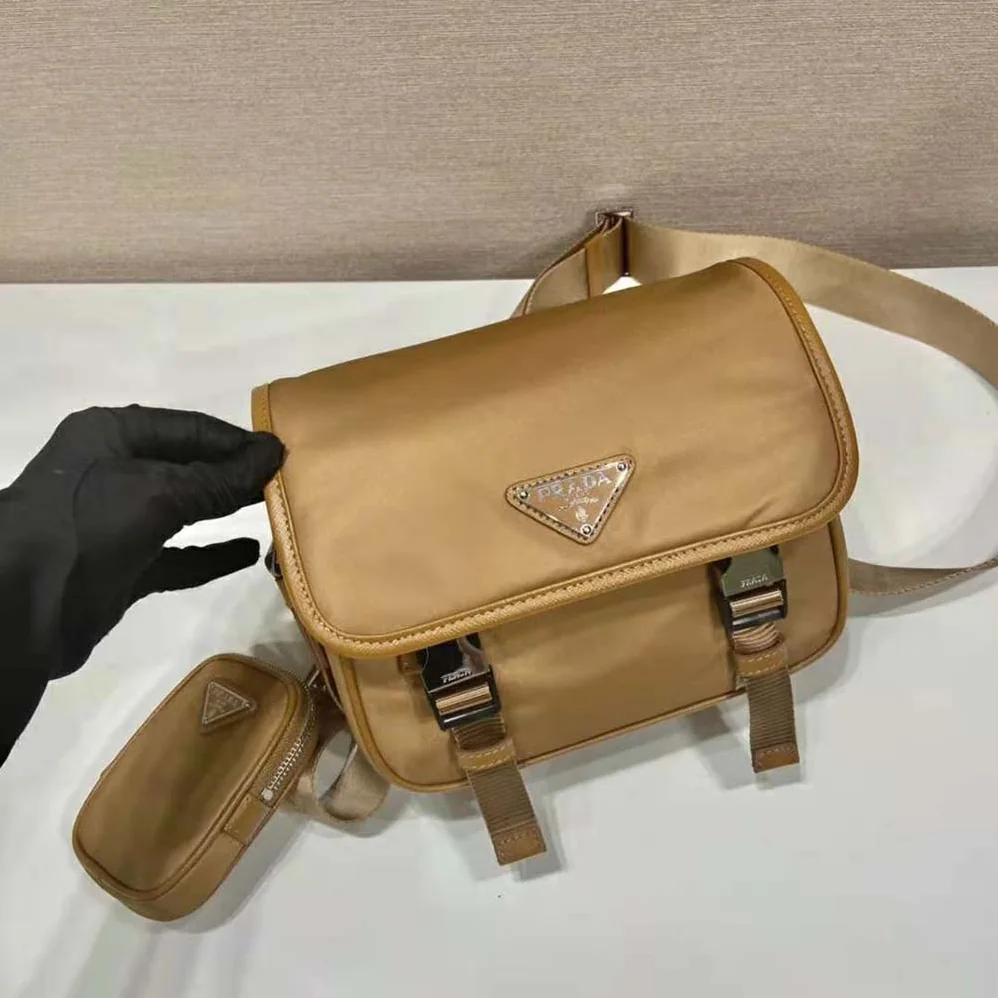 Prada Re-Nylon and Saffiano Leather Shoulder Bag for Men in Brown Prada Re-Nylon and Saffiano Leather Shoulder Bag for Men in Brown