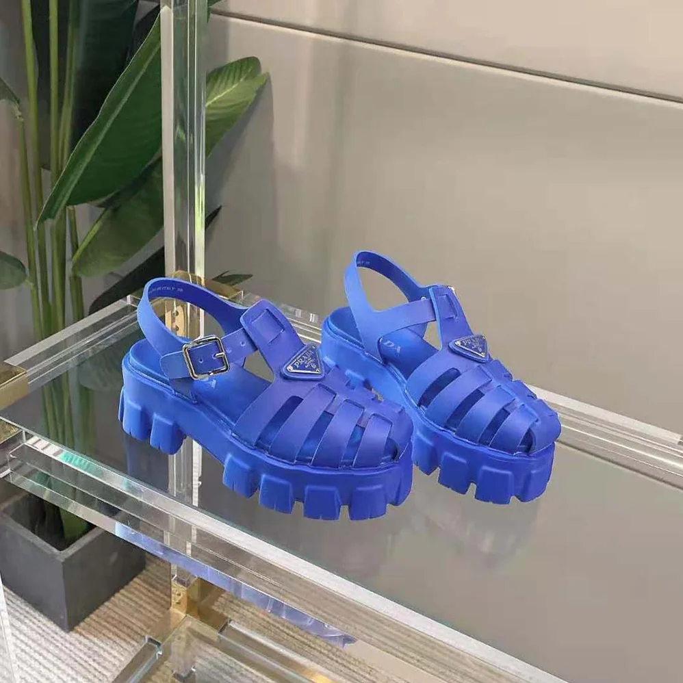 Prada Foam Rubber Sandals in 55 mm Heel Height for Women in Blue