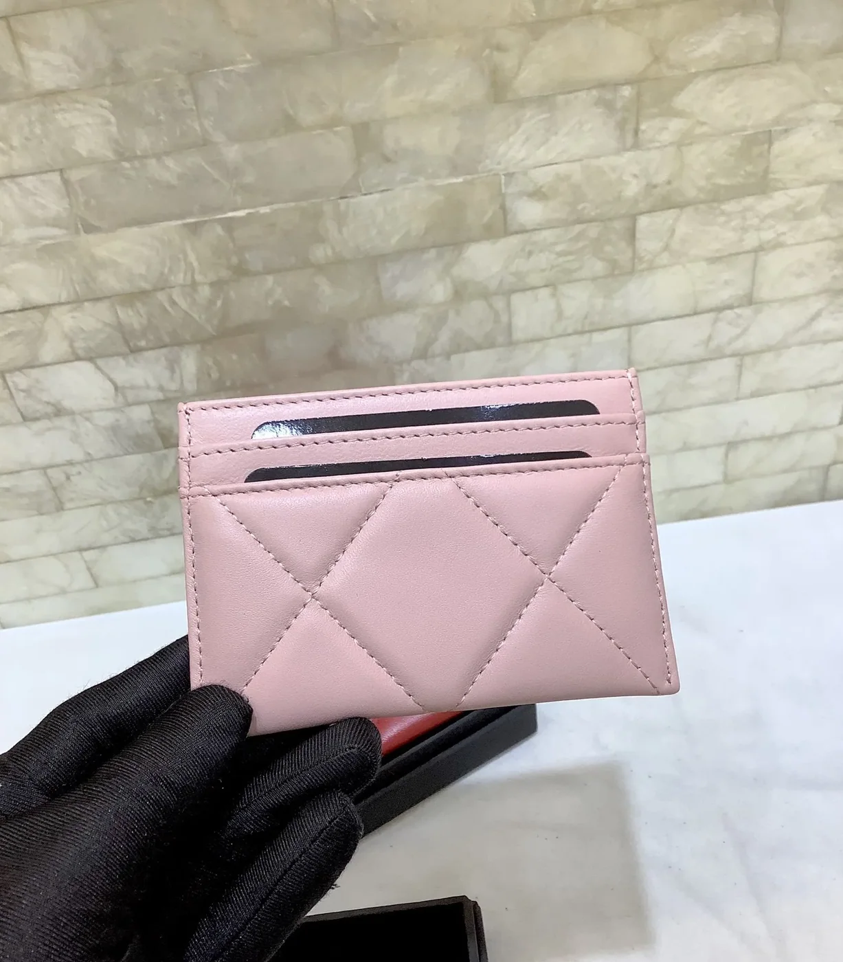Chanel CO-CO 19 Card Holder Wallet Light Pink Gold Toned Hardware /