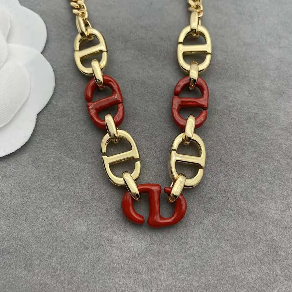Dior CD Navy Necklace Gold-Finish Metal and Raspberry Lacquer for Women