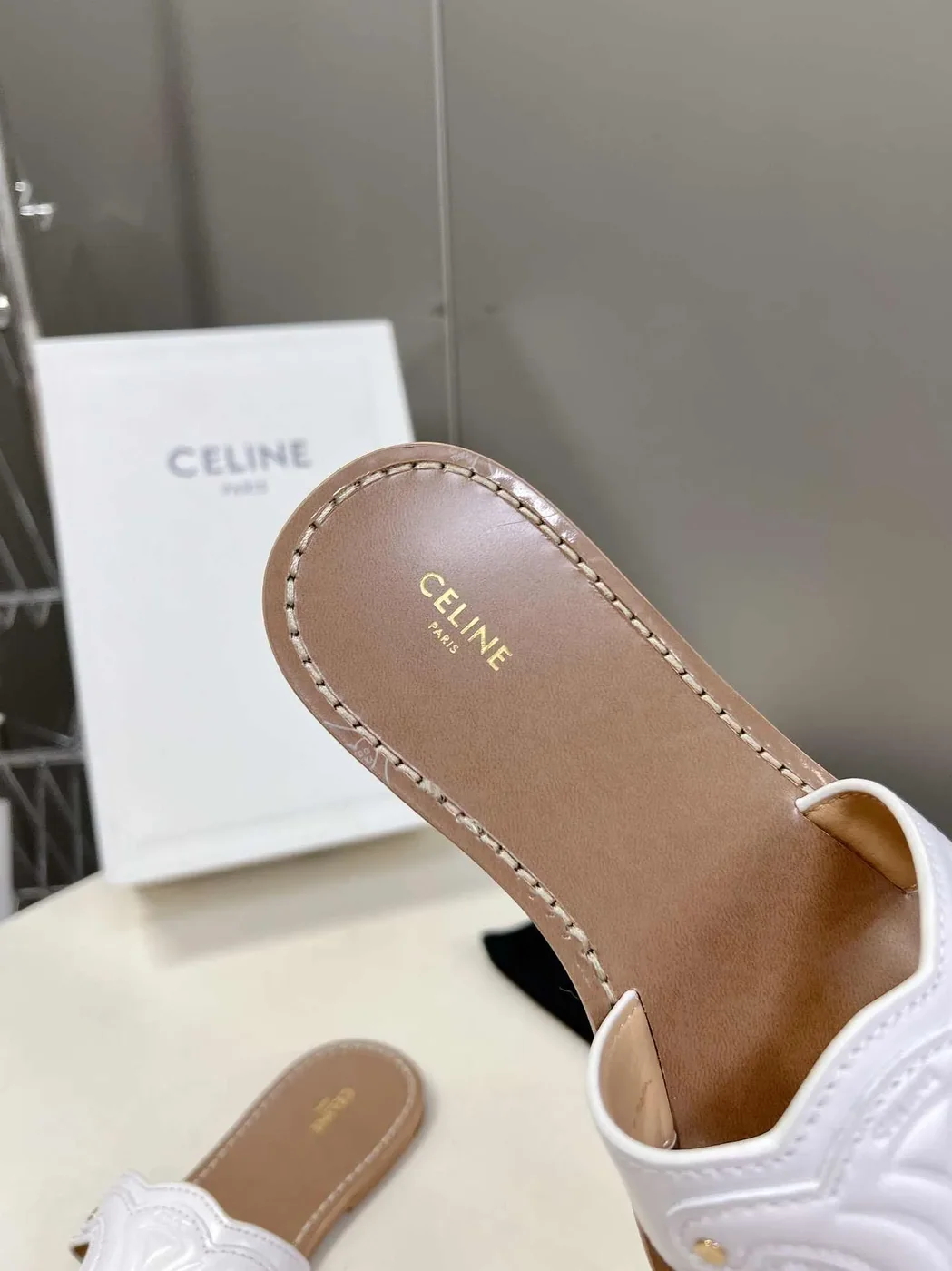 Celine Triomphe Mule White Celine Triomphe Mule White