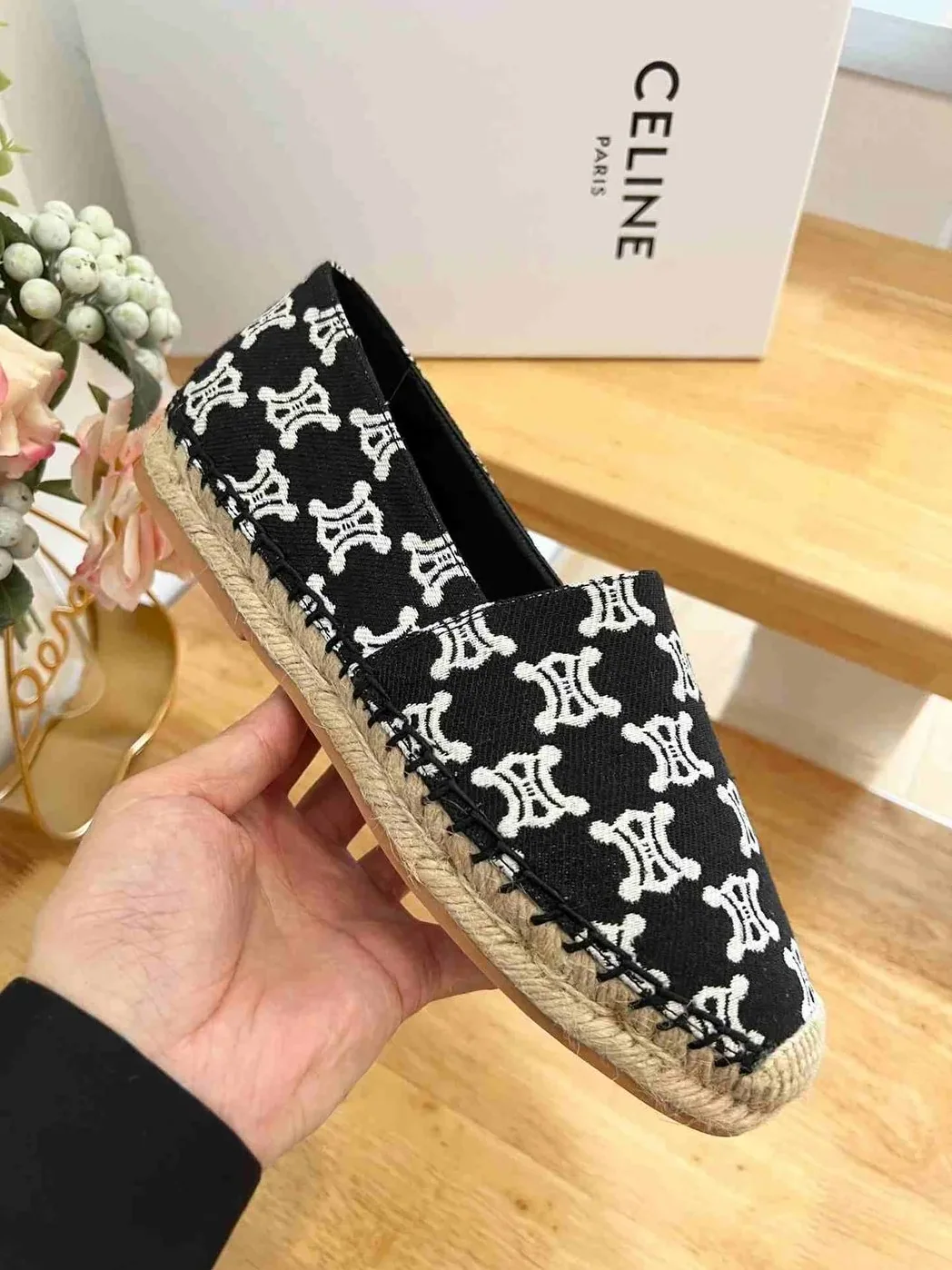 Celine Flat Espadrille With Triomphe In Triomphe Canvas Black Celine Flat Espadrille With Triomphe In Triomphe Canvas Black