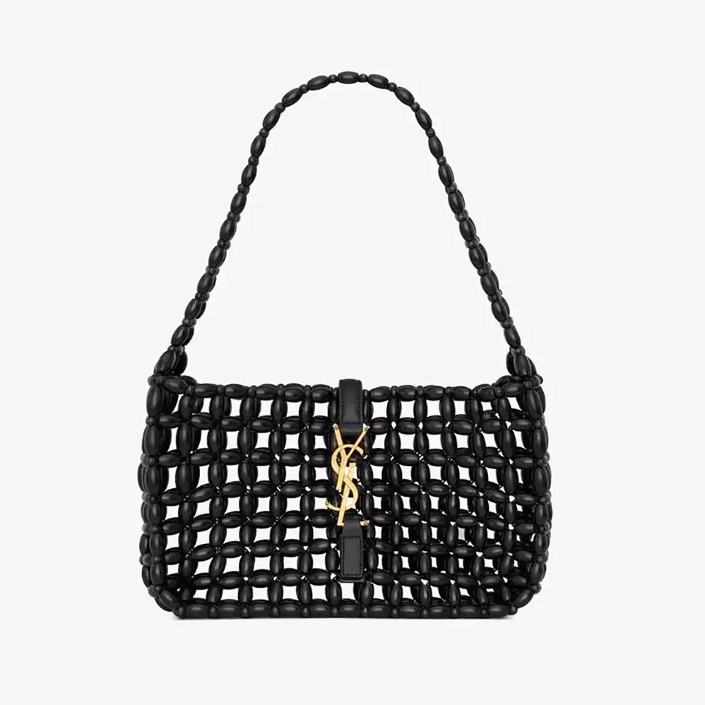 Saint Laurent YSL Le 5 À 7 In Wood Beads for Women in Black Saint Laurent YSL Le 5 À 7 In Wood Beads for Women in Black