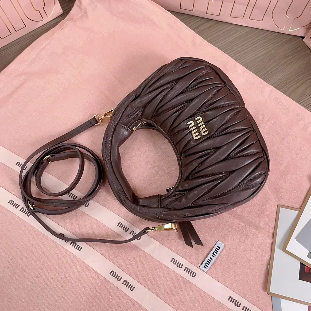 Miu Miu Wander Matelassé Nappa Leather Hobo Mini-Bag for Women in Burgundy