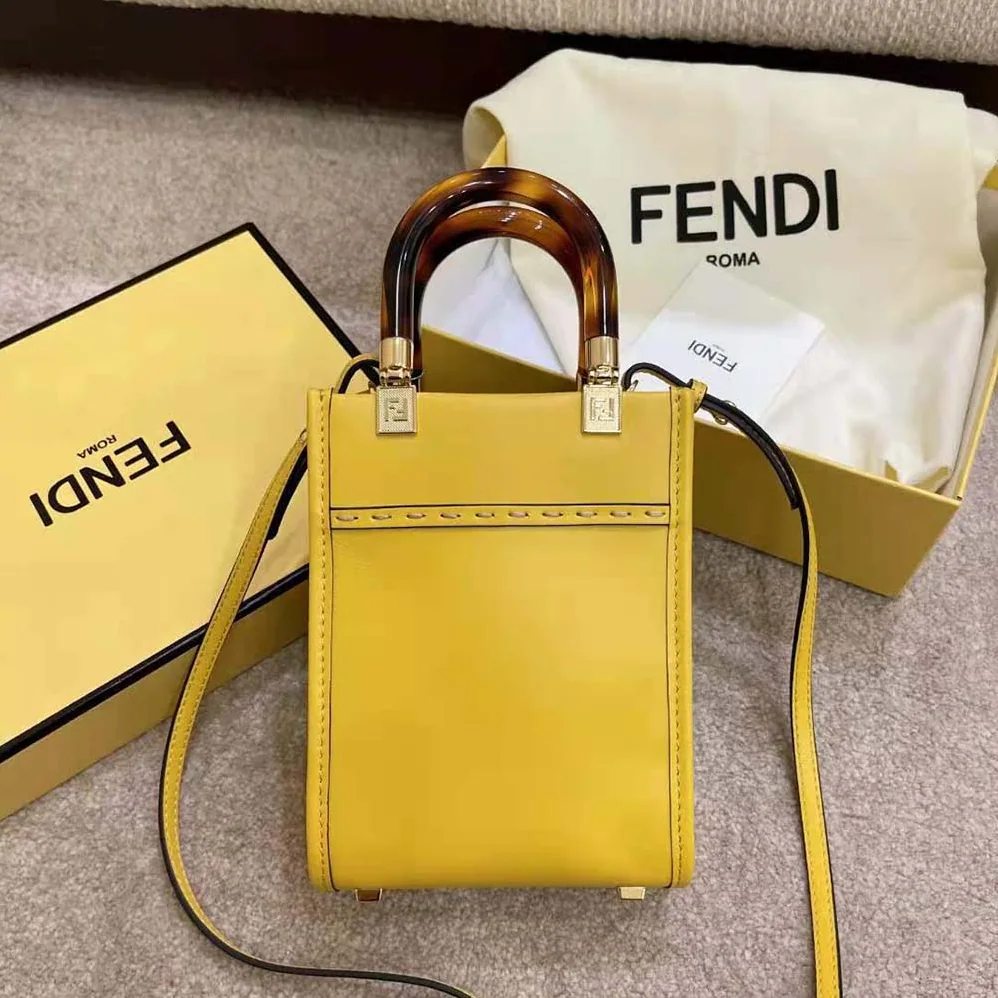 Fendi Mini Sunshine Shopper Leather Mini-Bag for Women in Yellow