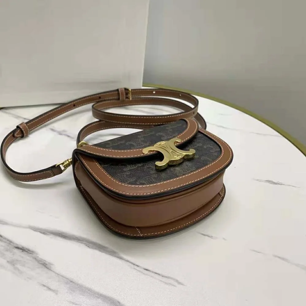 Celine Mini Besace Triomphe in Shiny Calfskin for Women in Brown Celine Mini Besace Triomphe in Shiny Calfskin for Women in Brown