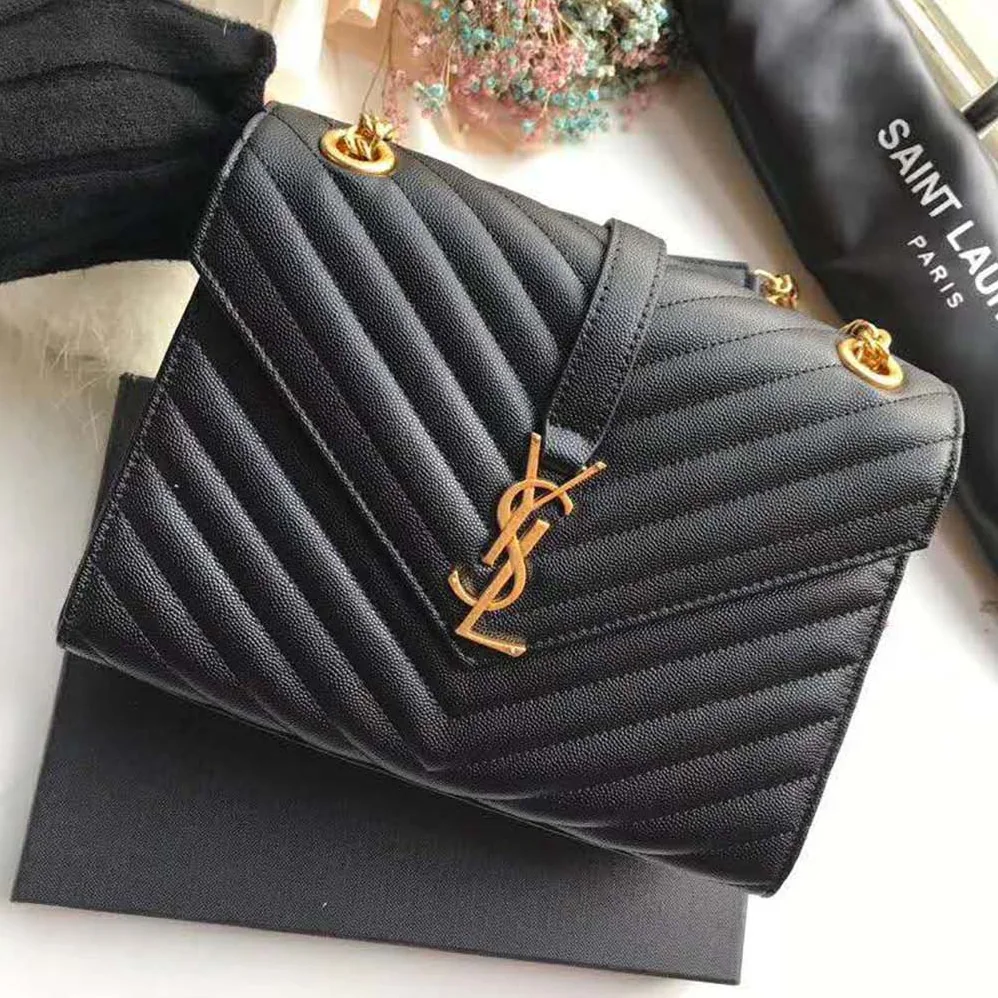 Saint Laurent YSL Envelope Large Bag Grain De Poudre Embossed for Women in Black